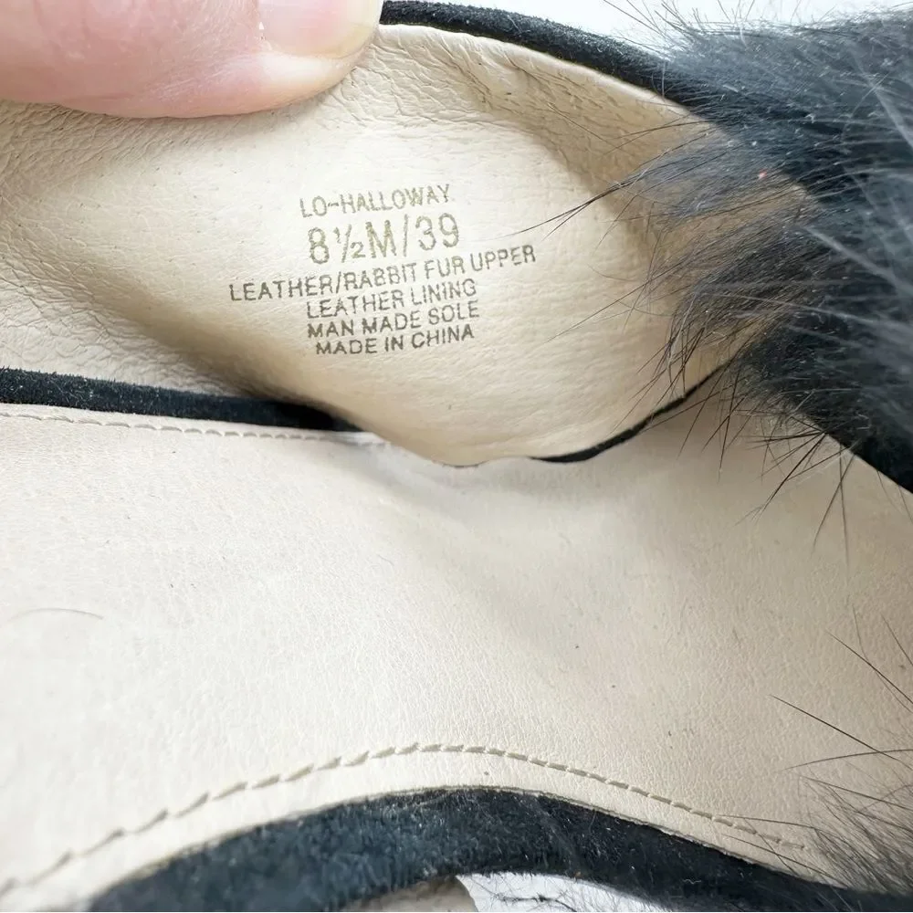 Louise Et Cie Halloway Rabbit Fur Stiletto Heel Mule Sandals Black Size 8.5‎